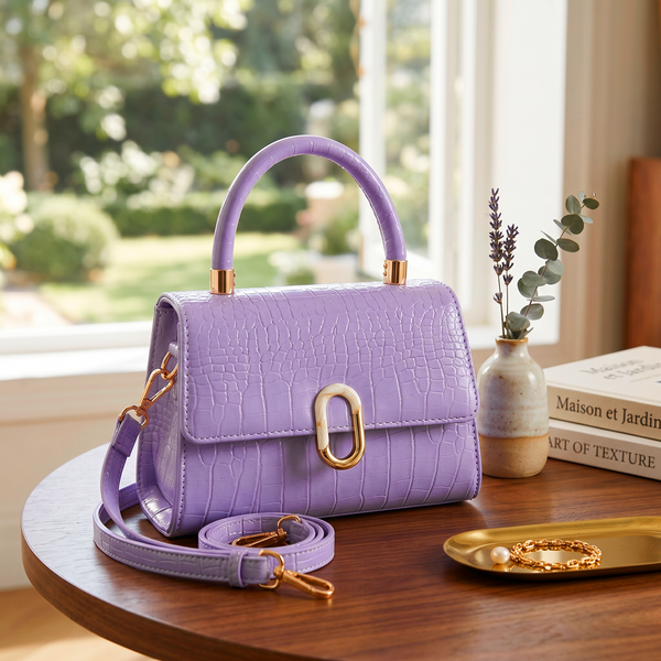 The Lavender Croc Structured Satchel