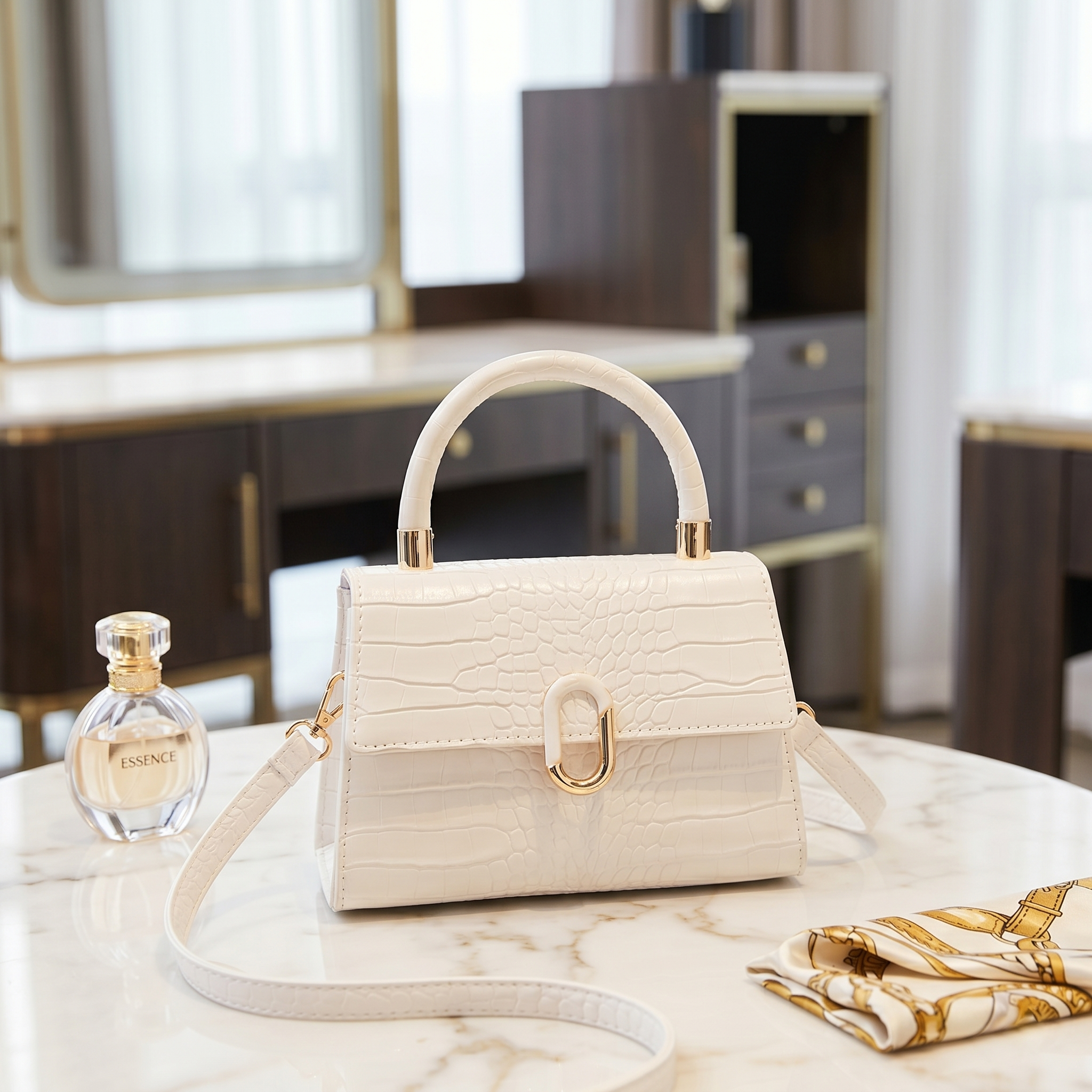 The Ivory Croc Structured Satchel